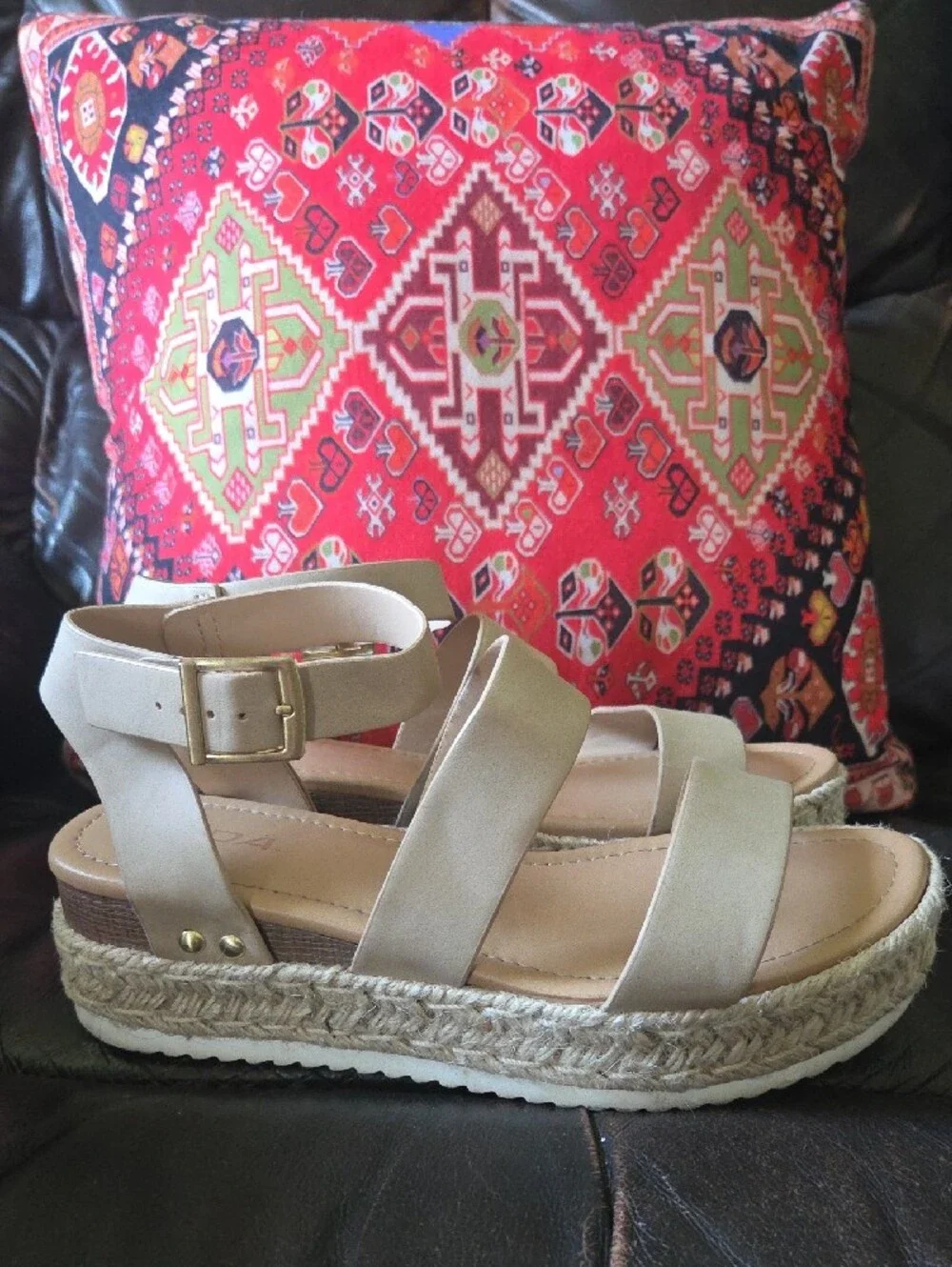 SODA Beige Strappy Espadrille Platform Sandals